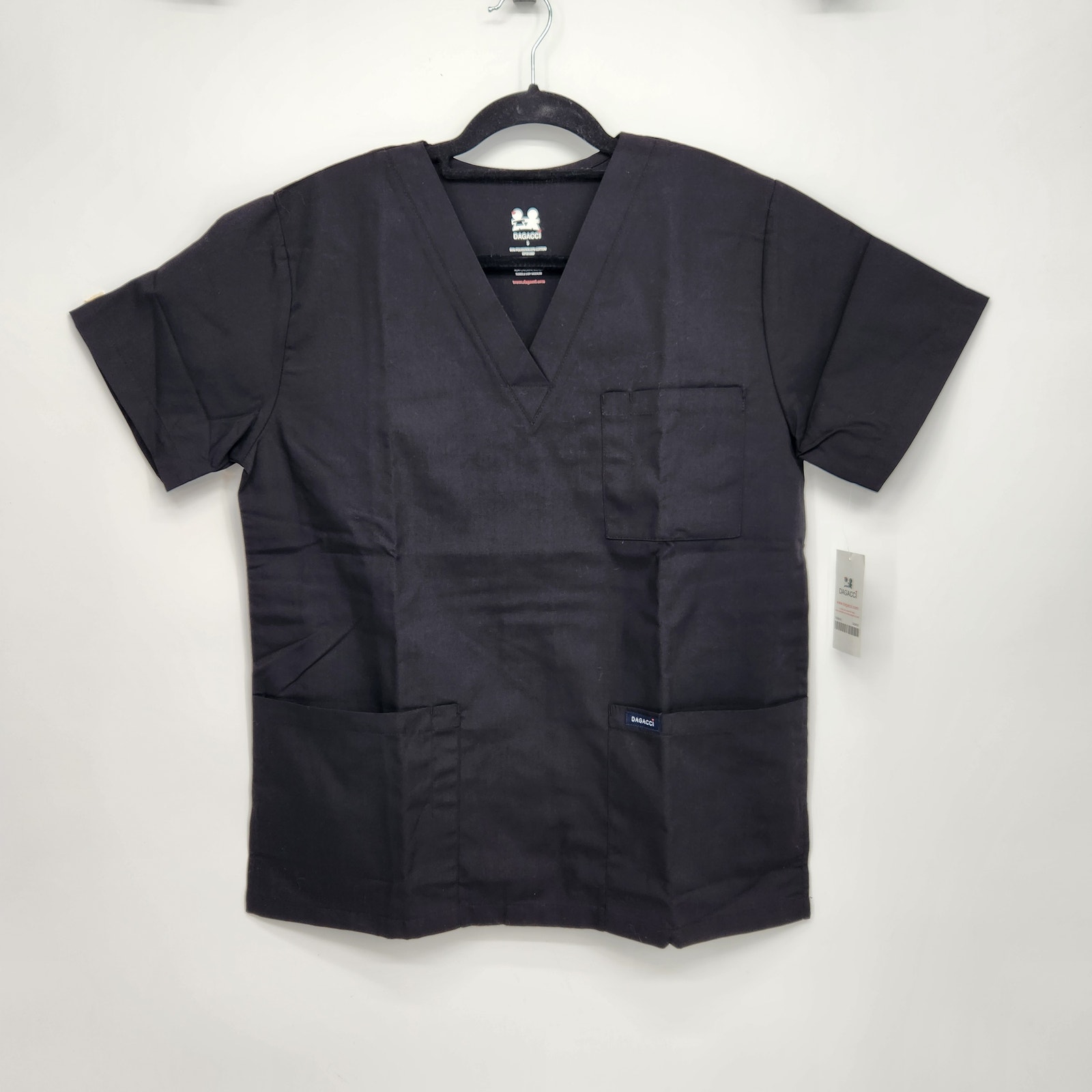 Nwt Dagacci Black Medical Dental Short Sleeve Scrub Top Women's S